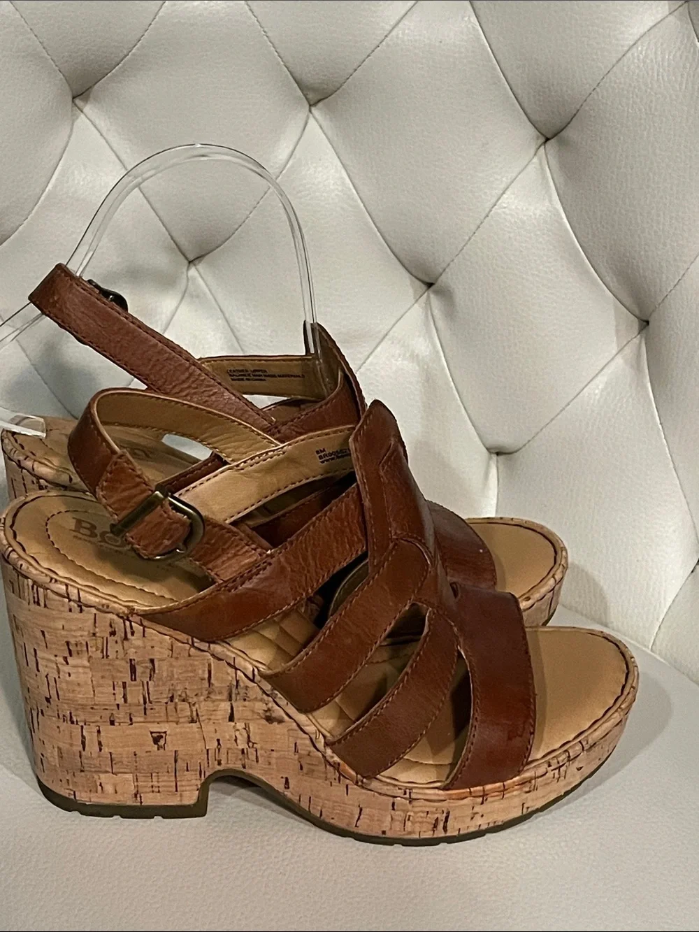 Born Brown Leather Cork Wedge Sandals